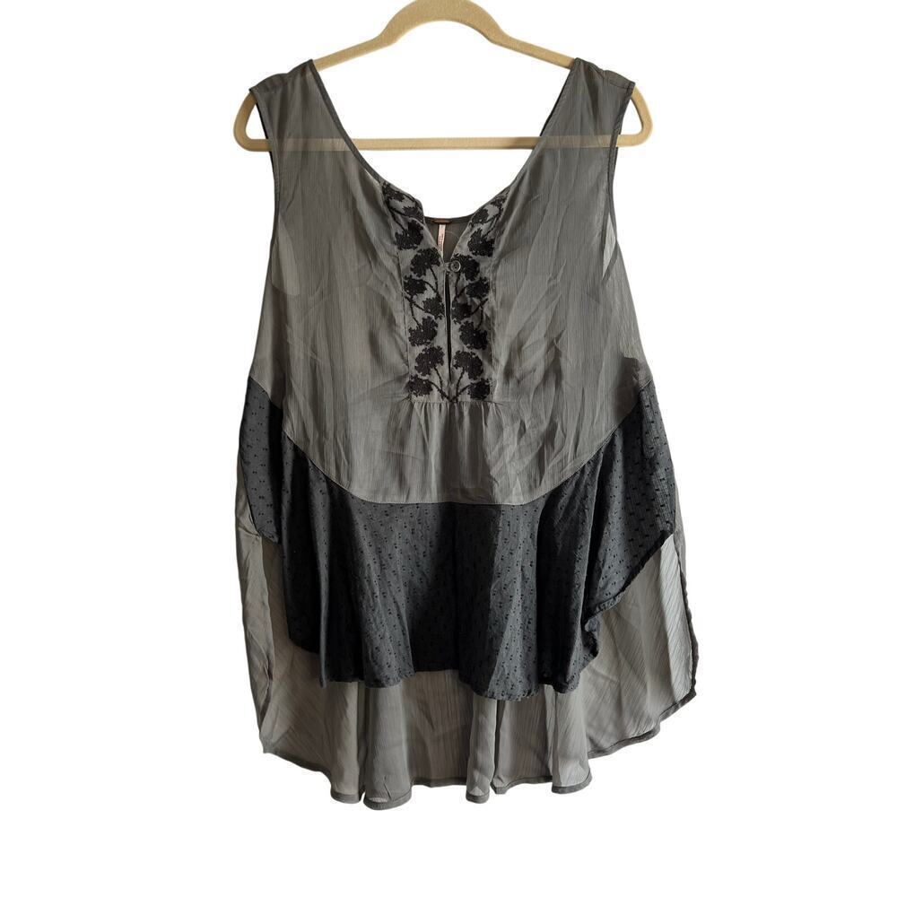 Free People Sheer Grey Flowy Sleeveless Tank Top Sz S